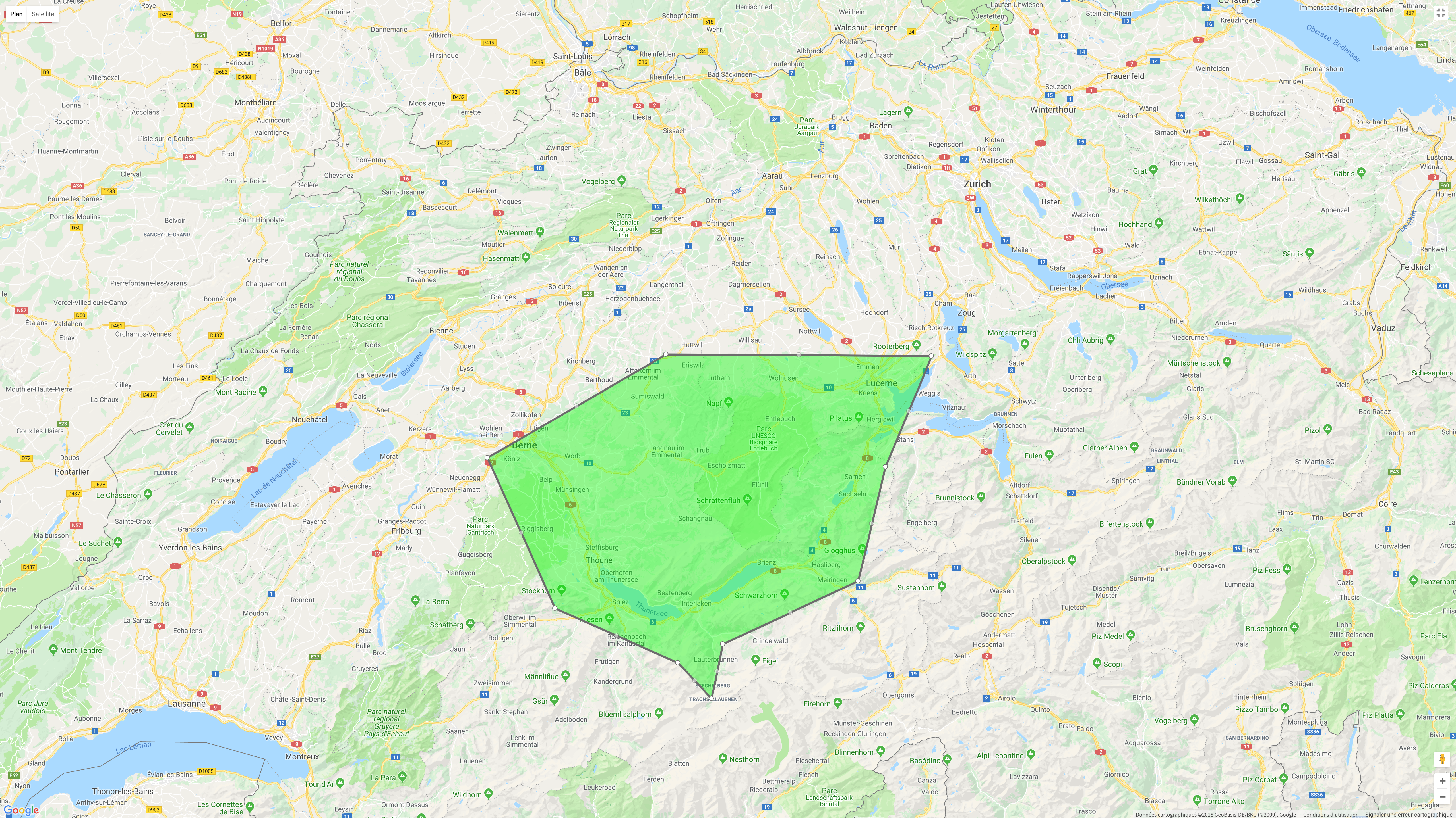 Zone de recherche géographique avec carte Google